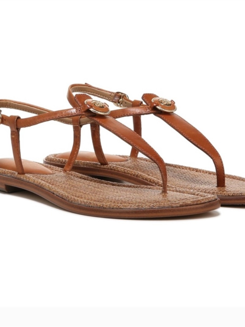 New NWOB Womens Sam Edelman Gigi Signet T-Strap Brown Leather Sandals Size 9.5 M